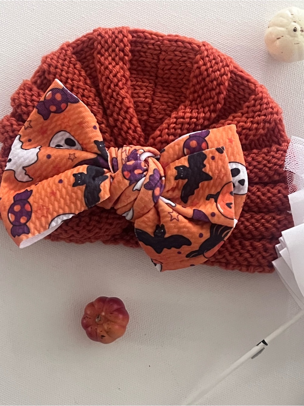 Handmade Halloween Baby Toddler Knit Turban Beanie Bow Hat - Picture 11 of 12